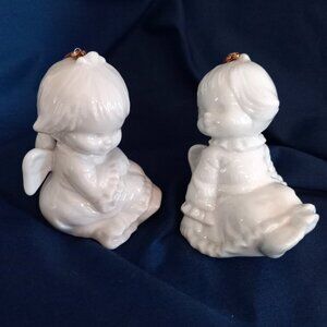 Angels, Set of Two, Little White Ceramic Winged Angels Vintage